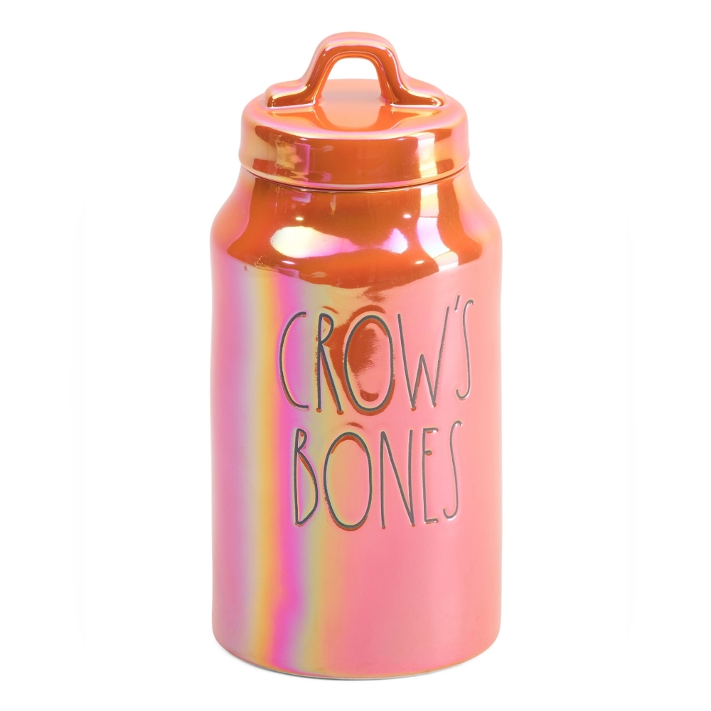 Rae Dunn "Crow's Bones" Canister Jar Orange Ceramic Halloween Container 10x3.5